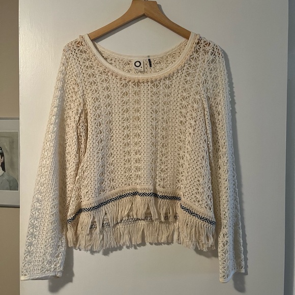 Anthropologie Tops - Chic Cream Crochet Fringe Blouse